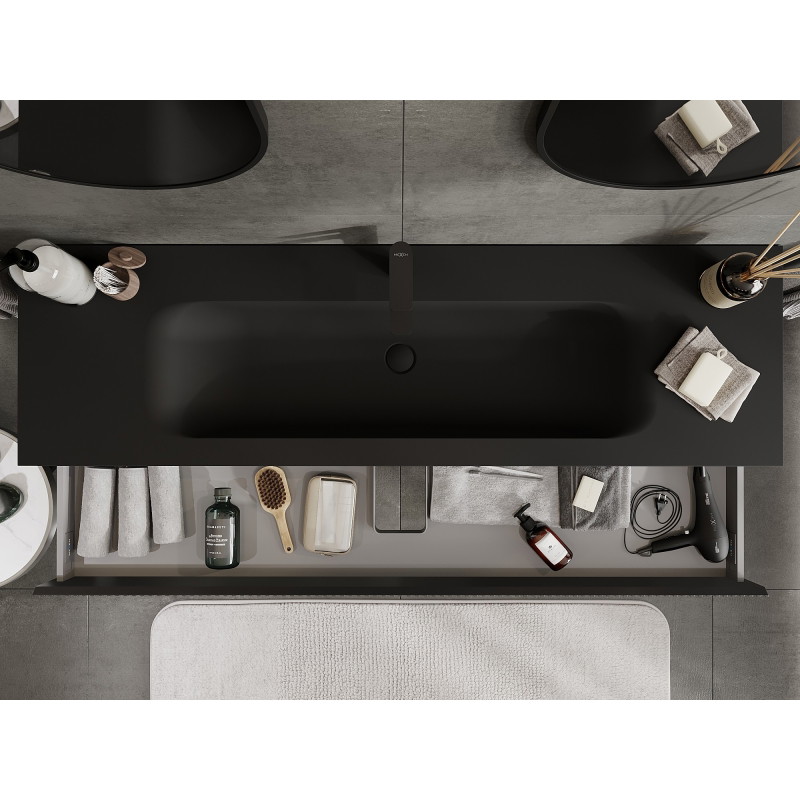 Mexen Rivel dulap baie 160 cm cu chiuvetă Vela, 1 sertar, cu fir, negru mat - 91A20-16023-1-BF71-W23M71