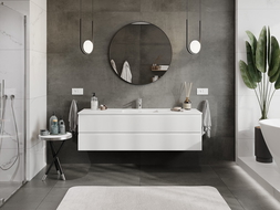 Mexen Rivel fürdőszobai szekrény 160 cm mosdóval Otis, 2 fiók, bordázott, fehér matt - 91A20-16047-2-BFF01-W18M01