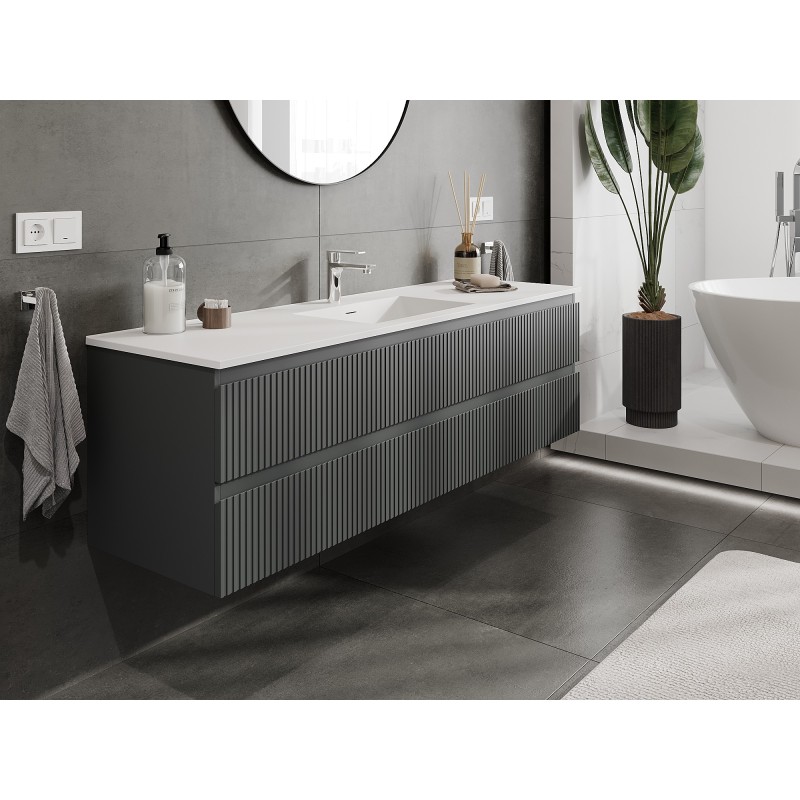Mexen Rivel dulap de baie 160 cm cu lavoar Otis, 2 sertare, canelată, grafit mat/alb mat - 91A20-16047-2-BFF66-W18M