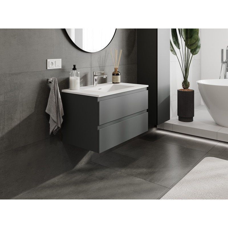 Mexen Orio dulap baie 80 cm cu chiuvetă Otis, 2 sertare, grafit mat/alb mat - 91A10-08047-2-BFF66-W18M01