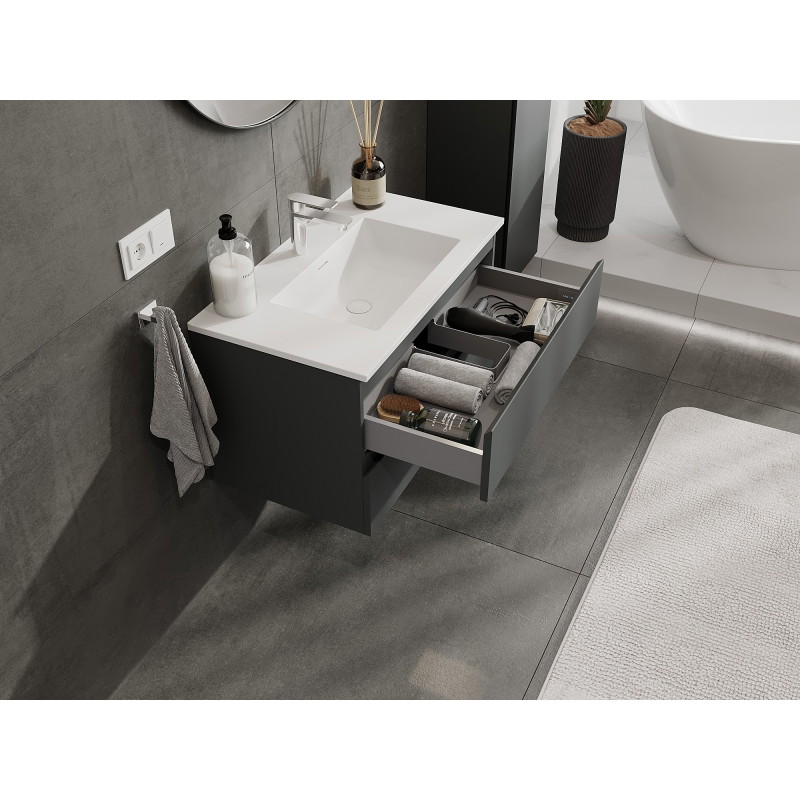Mexen Orio dulap baie 80 cm cu chiuvetă Otis, 2 sertare, grafit mat/alb mat - 91A10-08047-2-BFF66-W18M01