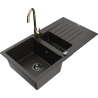 Chiuvetă granit Mexen Matias 1,5 camere cu scurgător și baterie de bucătărie Telma, negru/auriu - 6502-75-670200-50-B