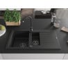 Mexen Matias chiuvetă din granit cu 1,5 compartimente cu picurător și baterie de bucătărie Telma, negru - 6502-77-670200-70-B