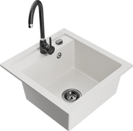 Mexen Vito chiuvetă de granit 1-comparte cu baterie de bucătărie Telma, alb - 6503-20-670200-70