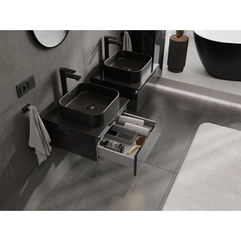 Mexen Orio 50 cm-es, 1 fiókos, fekete fényes mosdó alatti szekrény - 91A10-05023-1-BF70