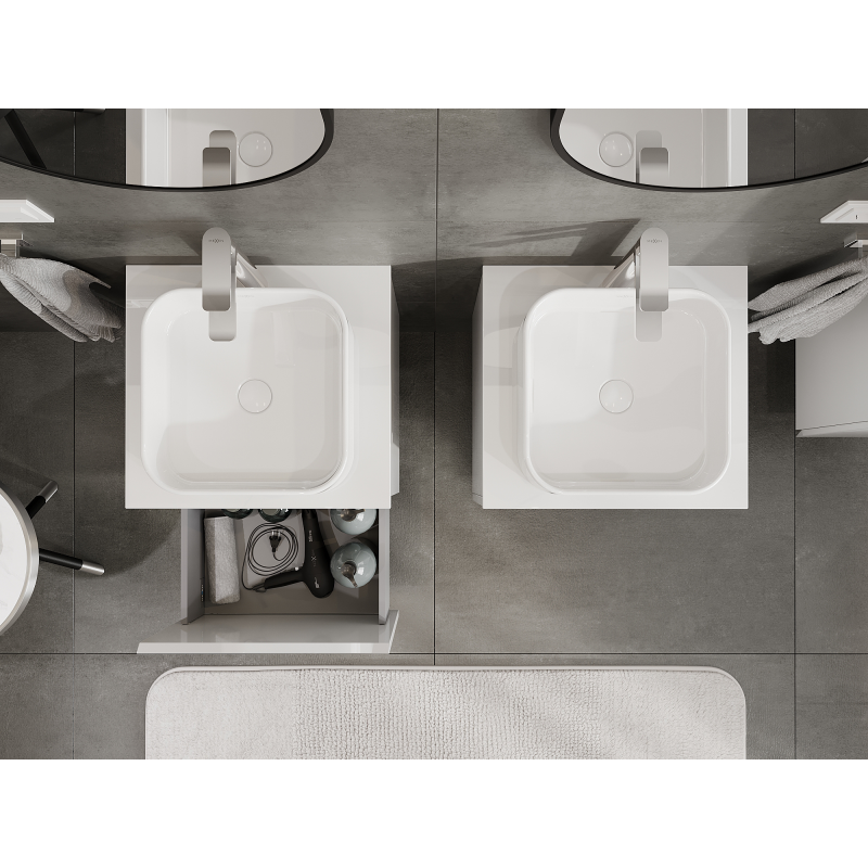 Mexen Orio fürdőszobaszekrény mosdókagyló alá 50 cm, 1 fiók, fényes fehér - 91A10-05047-1-BF00