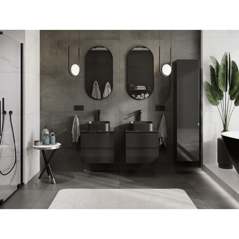 Mexen Orio fürdőszobai mosdószekrény 50 cm, 2 fiók, fényes fekete - 91A10-05047-2-BFF70