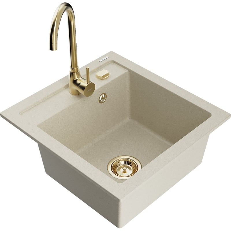 Mexen Vito chiuvetă de granit cu 1 cuvă cu baterie de bucătărie Telma, bej - 6503-69-670200-50