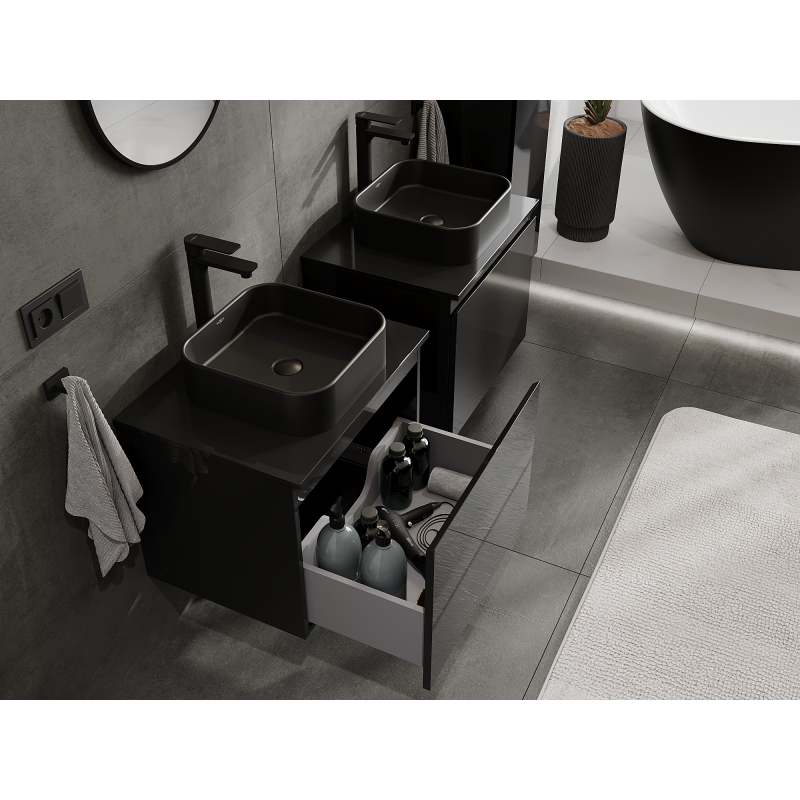 Mexen Orio fürdőszobai szekrény mosdó alá, 60 cm, 1 fiók, fekete fényes - 91A10-06047-1-BF70