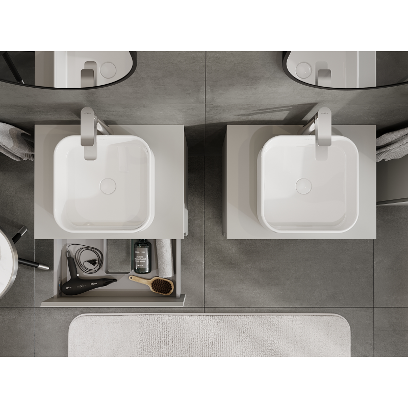 Mexen Orio fürdőszobai szekrény mosdókagyló alá 60 cm, 2 fiókkal, szürke matt - 91A10-06047-2-BFF62