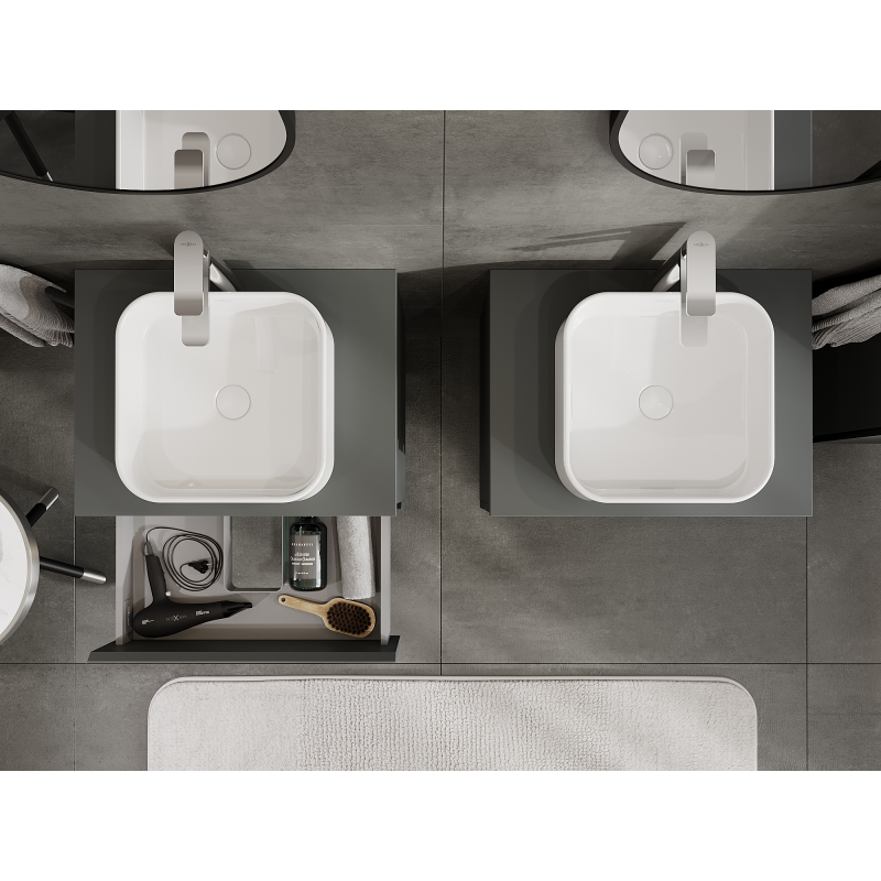 Mexen Orio fürdőszobai szekrény mosdó alá 60 cm, 2 fiók, grafit matt - 91A10-06047-2-BFF66