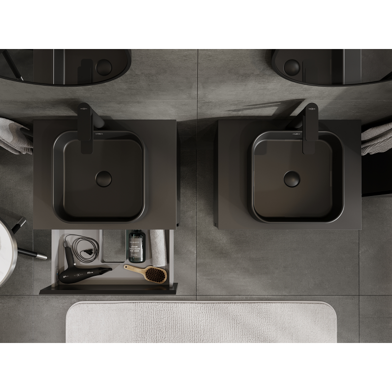 Mexen Orio fürdőszobai szekrény mosdó alá 60 cm, 2 fiók, fekete matt - 91A10-06047-2-BFF71