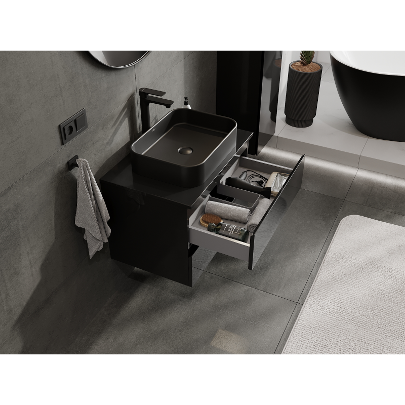 Mexen Orio fürdőszobai szekrény mosdó alá 70 cm, 2 fiók, fekete fényes - 91A10-07047-2-BFF70