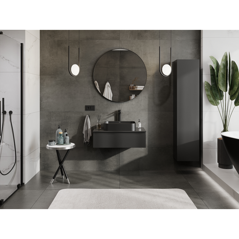 Mexen Orio fürdőszobai mosdószekrény 80 cm, 1 fiók, fekete matt - 91A10-08023-1-BF71