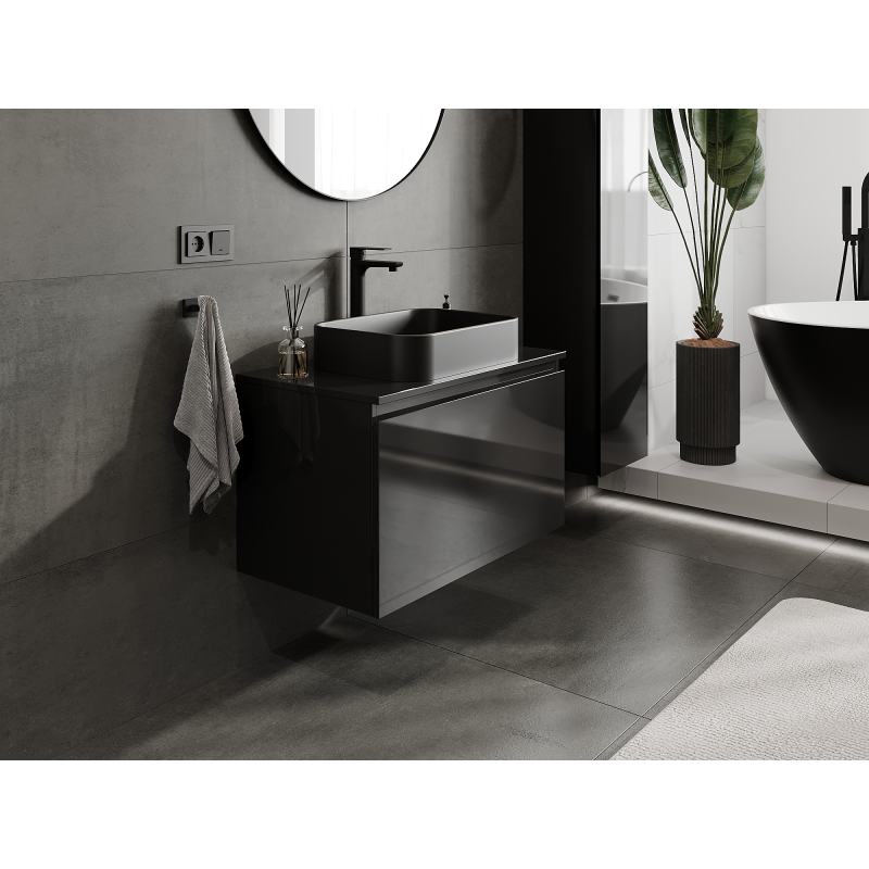 Mexen Orio fürdőszobai mosdószekrény 80 cm, 1 fiók, fekete fényes - 91A10-08047-1-BF70