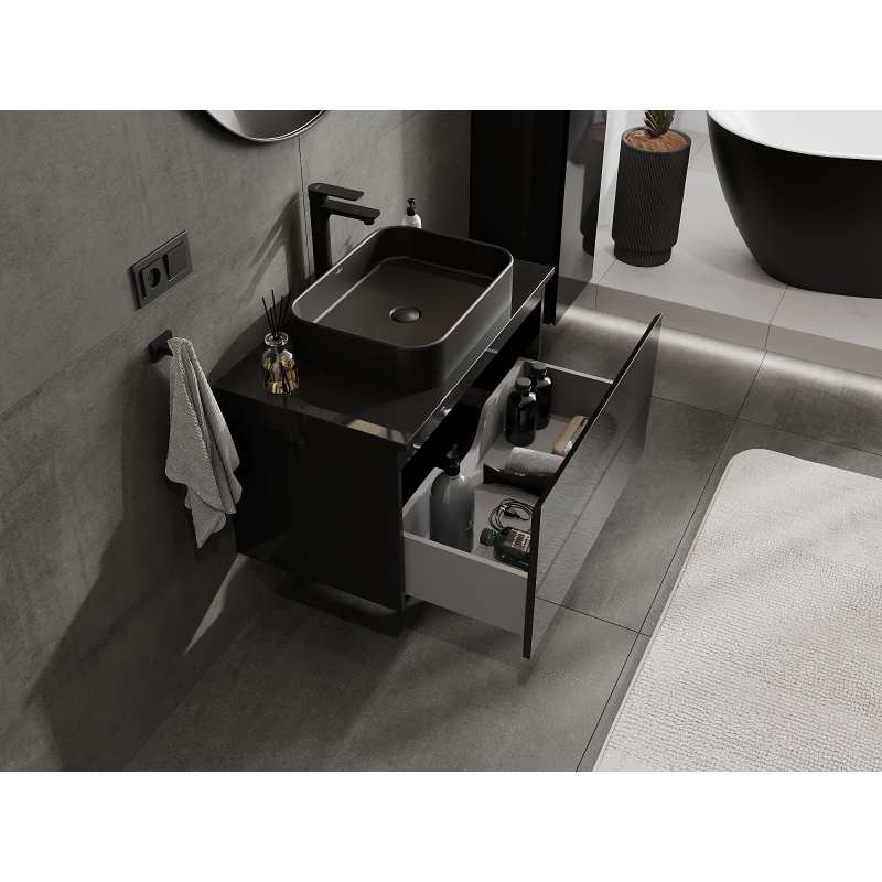 Mexen Orio fürdőszobai mosdószekrény 80 cm, 1 fiók, fekete fényes - 91A10-08047-1-BF70