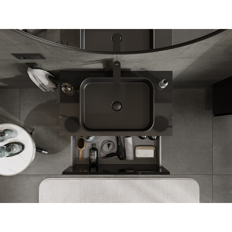 Mexen Orio fürdőszobai mosdószekrény 80 cm, 1 fiók, fekete fényes - 91A10-08047-1-BF70