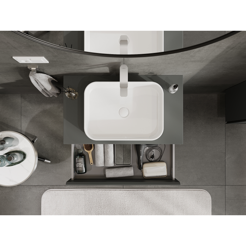 Mexen Orio 80 cm-es mosdó alatti fürdőszobai szekrény, 2 fiókos, matt grafit - 91A10-08047-2-BFF66