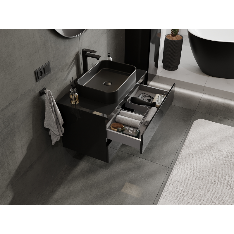 Mexen Orio fürdőszobai szekrény mosdó alá 80 cm, 2 fiók, fekete fényes - 91A10-08047-2-BFF70