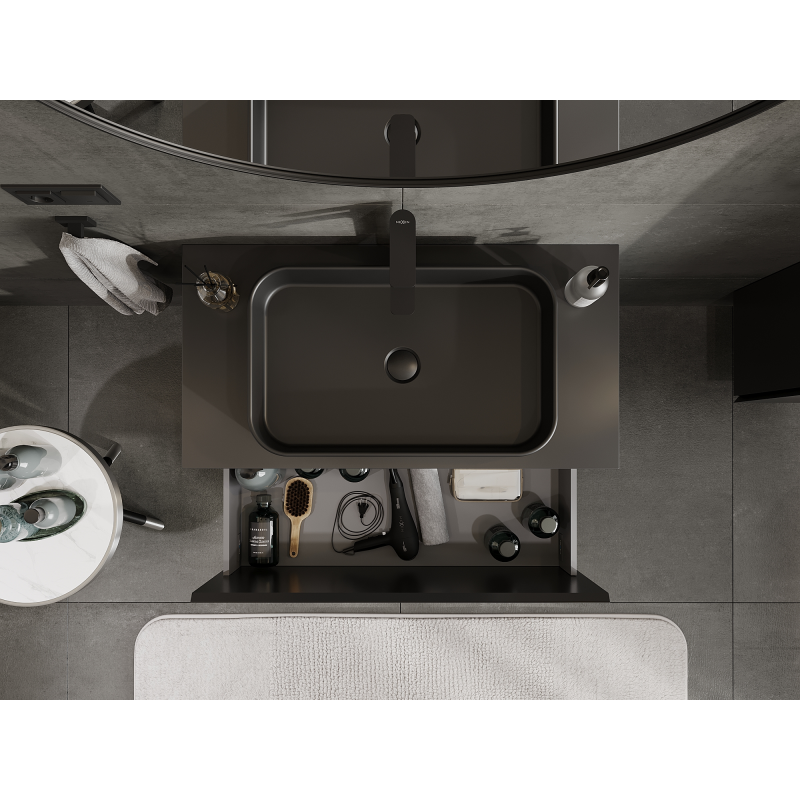 Mexen Orio fürdőszobai szekrény mosdó alá, 90 cm, 1 fiók, fekete matt - 91A10-09047-1-BF71