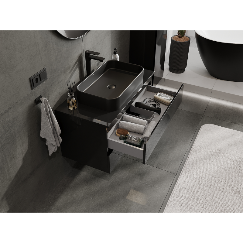 Mexen Orio fürdőszobai mosdó alatti szekrény 90 cm, 2 fiók, fekete fényes - 91A10-09047-2-BFF70
