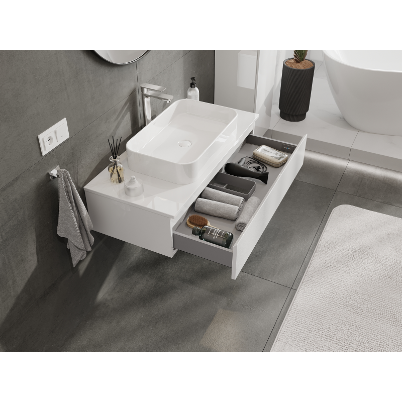 Mexen Orio fürdőszobai szekrény mosdó alá 100 cm, 1 fiók, fehér fényes - 91A10-10023-1-BF00