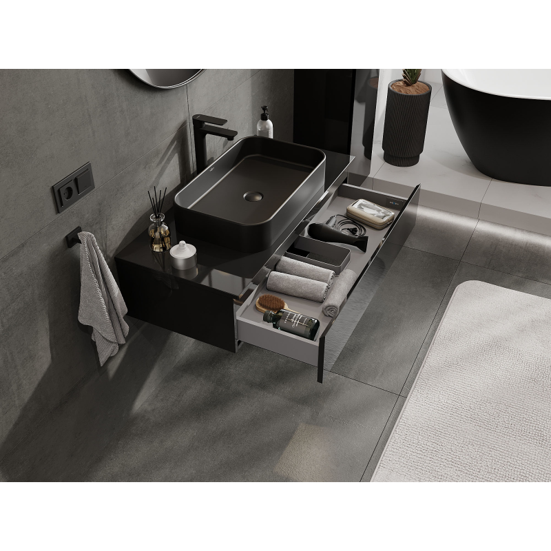 Mexen Orio dulap baie sub lavoar 100 cm, 1 sertar, negru lucios - 91A10-10023-1-BF70