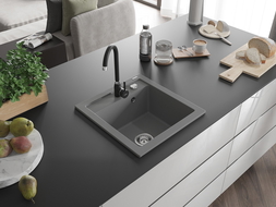 Mexen Vito chiuvetă de granit cu 1 compartiment cu baterie de bucătărie Telma, gri - 6503-71-670200-70