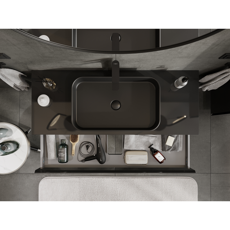 Mexen Orio 120 cm-es mosdó alatti fürdőszobaszekrény, 1 fiók, fekete fényes - 91A10-12023-1-BF70