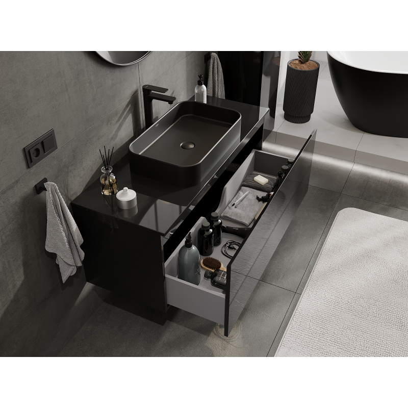 Mexen Orio fürdőszobai szekrény mosdó alá 120 cm, 1 fiók, fekete fényes - 91A10-12047-1-BF70