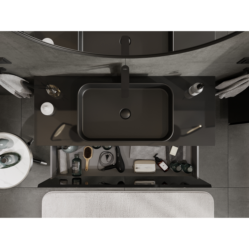 Mexen Orio fürdőszobai szekrény mosdó alá 120 cm, 1 fiók, fekete fényes - 91A10-12047-1-BF70