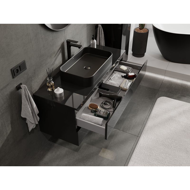 Mexen Orio fürdőszobai szekrény mosdó alá 120 cm, 2 fiók, fekete fényes - 91A10-12047-2-BFF70