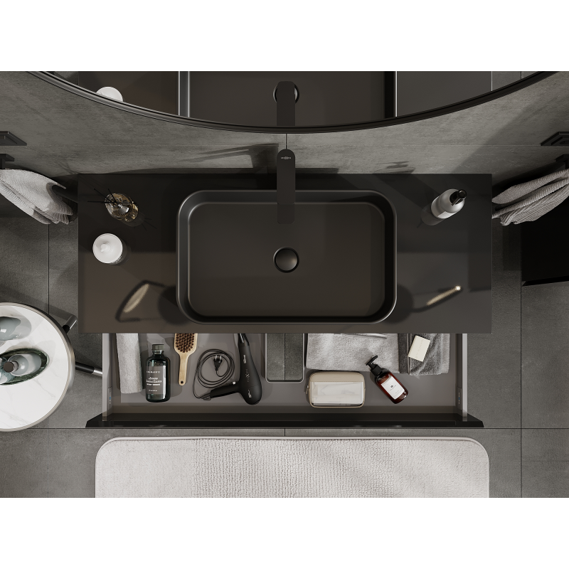 Mexen Orio fürdőszobai szekrény mosdó alá 120 cm, 2 fiók, fekete fényes - 91A10-12047-2-BFF70