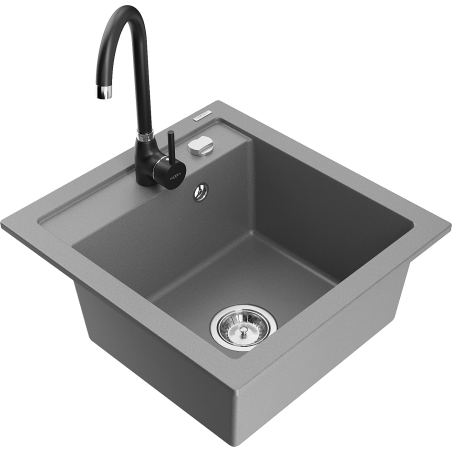 Chiuvetă de granit Mexen Vito cu 1 compartiment și baterie de bucătărie Telma, gri - 6503-71-670200-70