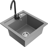 Mexen Vito chiuvetă de granit cu 1 compartiment cu baterie de bucătărie Telma, gri - 6503-71-670200-70