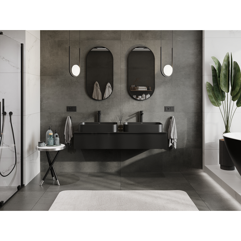 Mexen Orio fürdőszobai szekrény mosdókagyló alá 140 cm, 1 fiók, fekete fényes - 91A10-14023-1-BF70