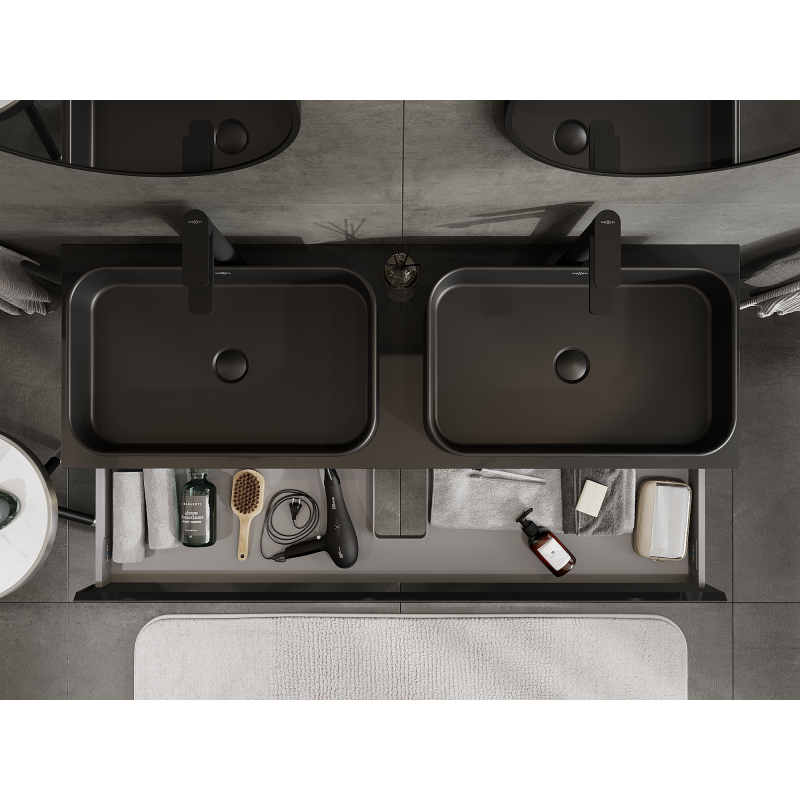 Mexen Orio fürdőszobai szekrény mosdókagyló alá 140 cm, 1 fiók, fekete fényes - 91A10-14023-1-BF70