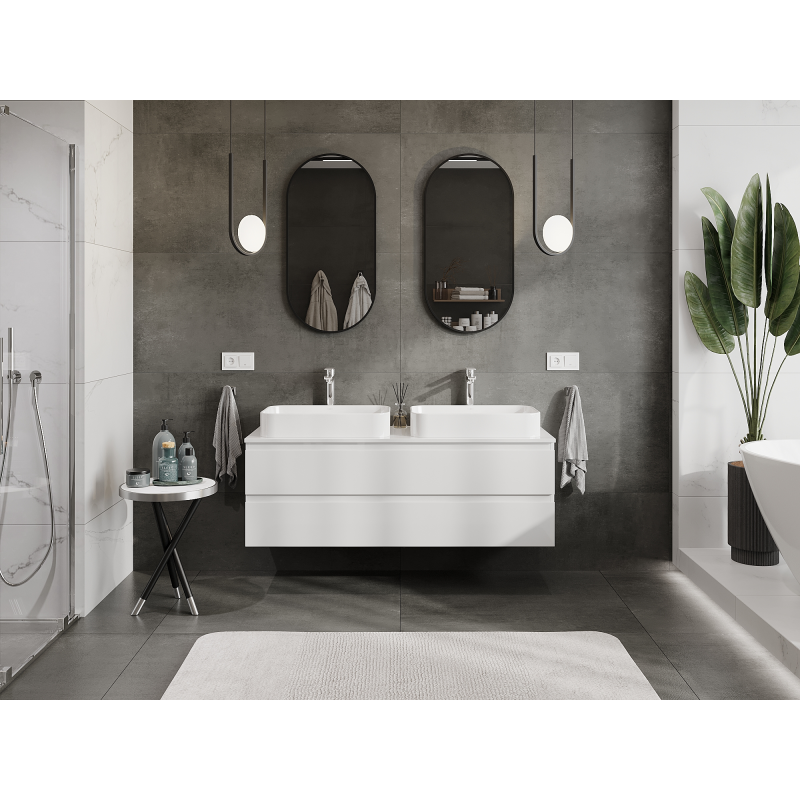 Mexen Orio 140 cm-es fürdőszobaszekrény mosdókagyló alá, 2 fiókos, fehér fényes - 91A10-14047-2-BFF00