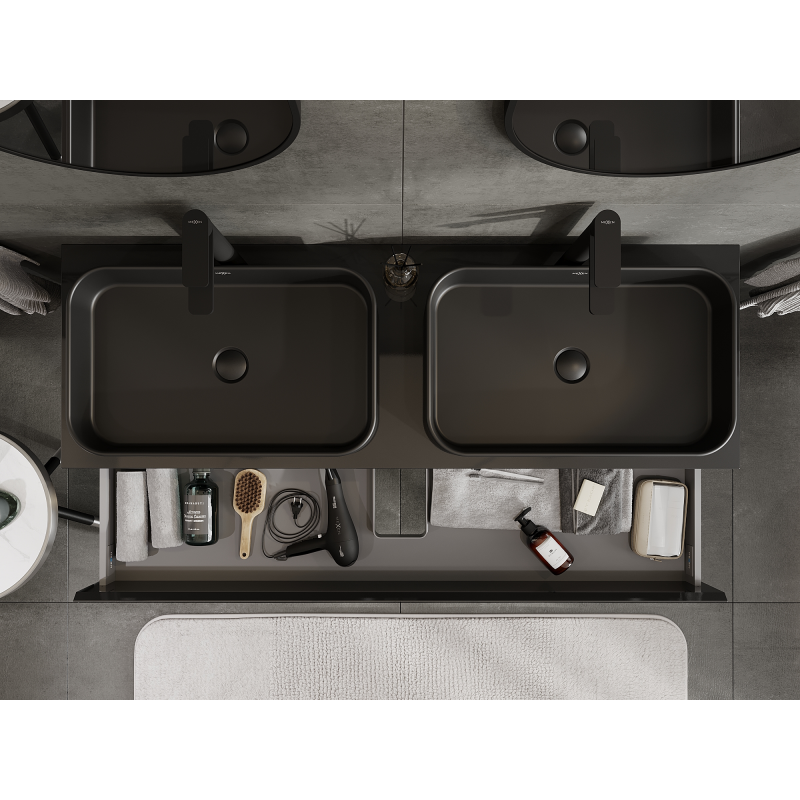 Mexen Orio fürdőszobai szekrény 140 cm, 2 fiók, fekete fényes - 91A10-14047-2-BFF70