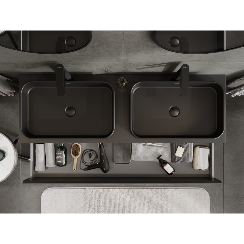 Mexen Orio fürdőszobai szekrény mosdó alá 140 cm, 2 fiók, fekete matt - 91A10-14047-2-BFF71