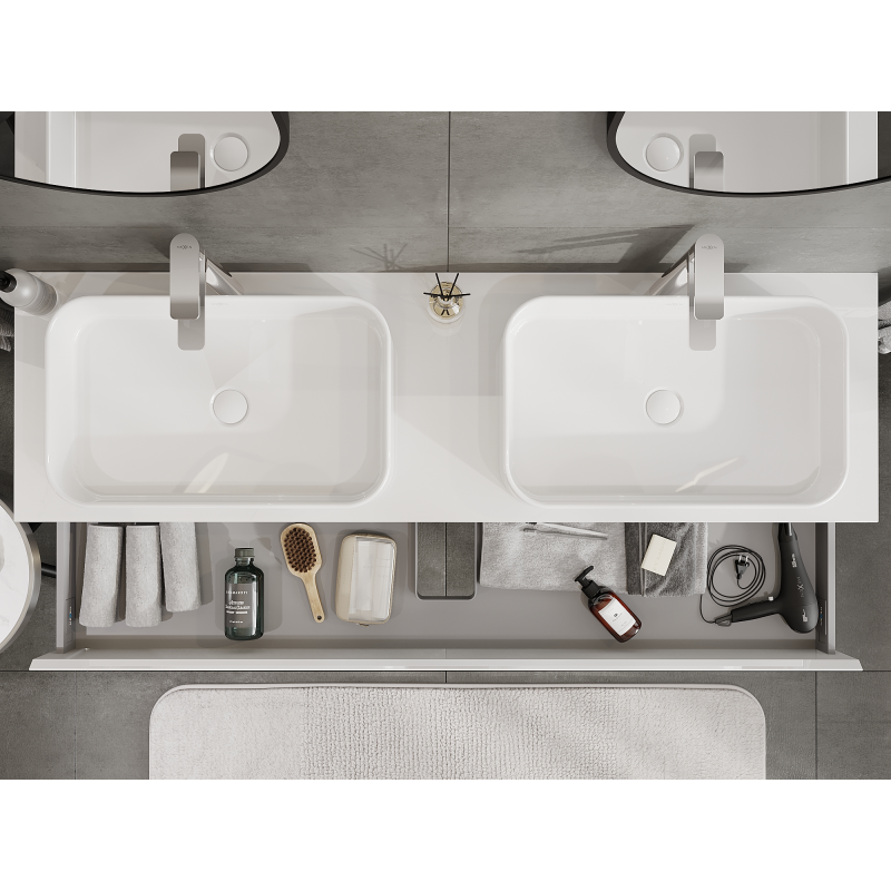 Mexen Orio fürdőszobai mosdószekrény 160 cm, 1 fiók, fehér fényes - 91A10-16023-1-BF00