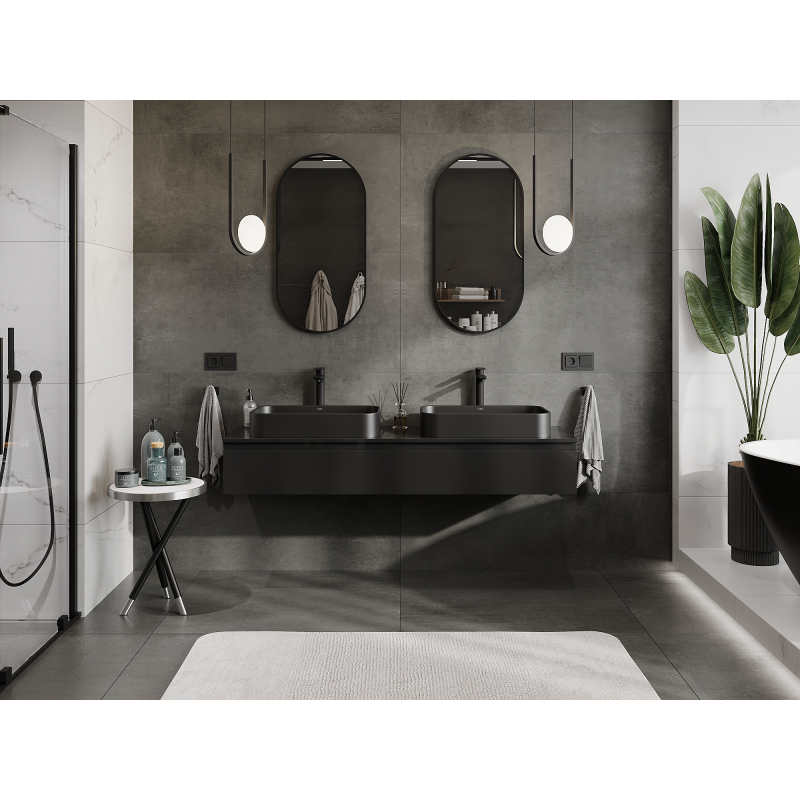 Mexen Orio dulap de baie sub lavoar 160 cm, 1 sertar, negru lucios - 91A10-16023-1-BF70