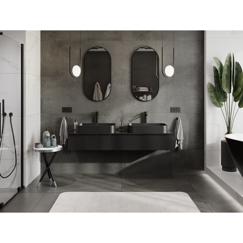 Mexen Orio fürdőszobai szekrény mosdó alá 160 cm, 1 fiók, fekete fényes - 91A10-16023-1-BF70