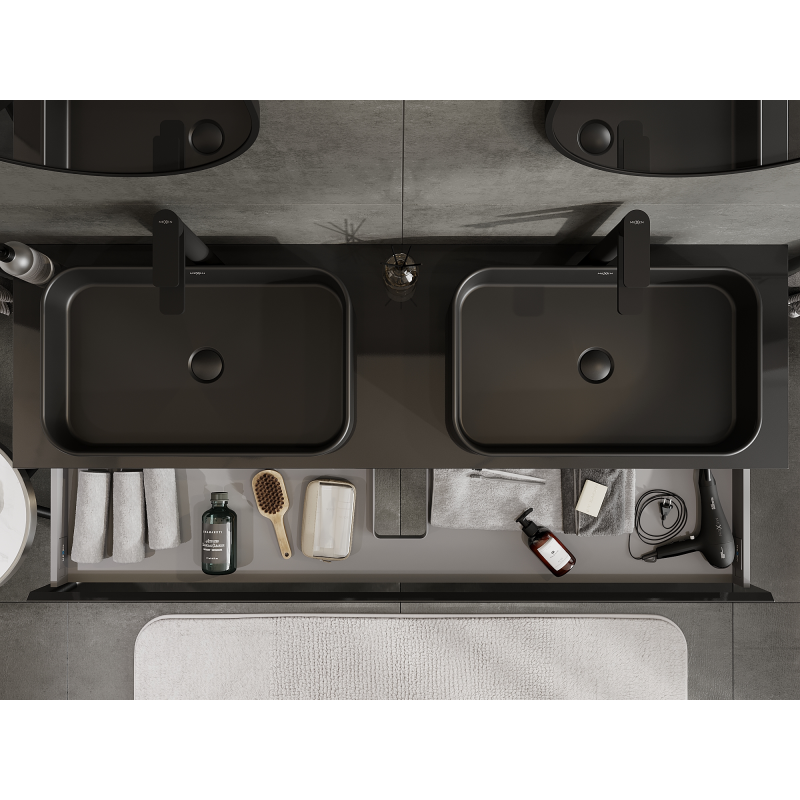 Mexen Orio fürdőszobai szekrény mosdó alá 160 cm, 1 fiók, fekete fényes - 91A10-16023-1-BF70