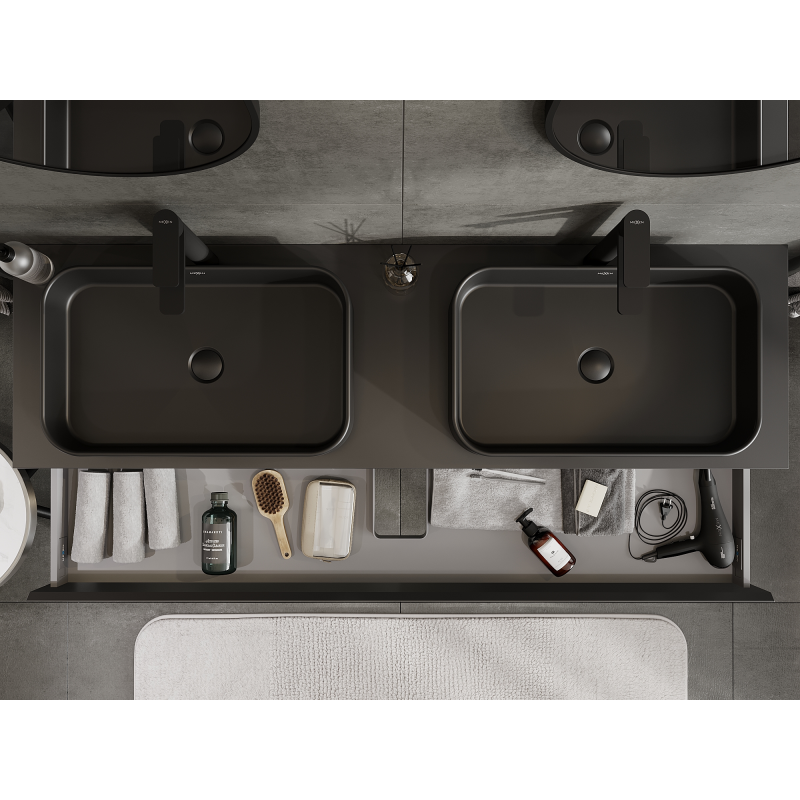 Mexen Orio fürdőszobai szekrény mosdókagyló alá 160 cm, 1 fiók, fekete matt - 91A10-16023-1-BF71