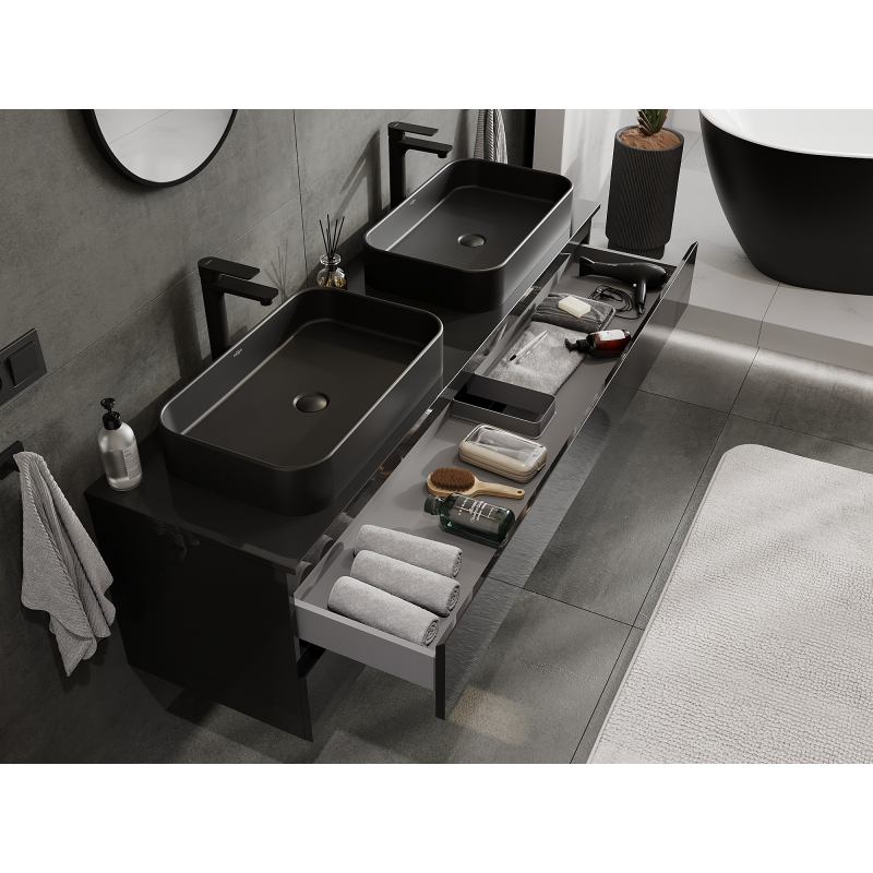 Mexen Orio dulap baie suspendat 160 cm, 2 sertare, negru lucios - 91A10-16047-2-BFF70