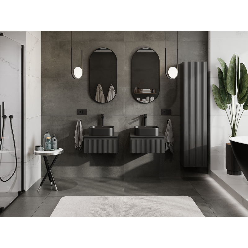 Mexen Rivel 50 cm-es fürdőszobai mosdószekrény, 1 fiók, bordázott, fekete matt - 91A20-05023-1-BF71