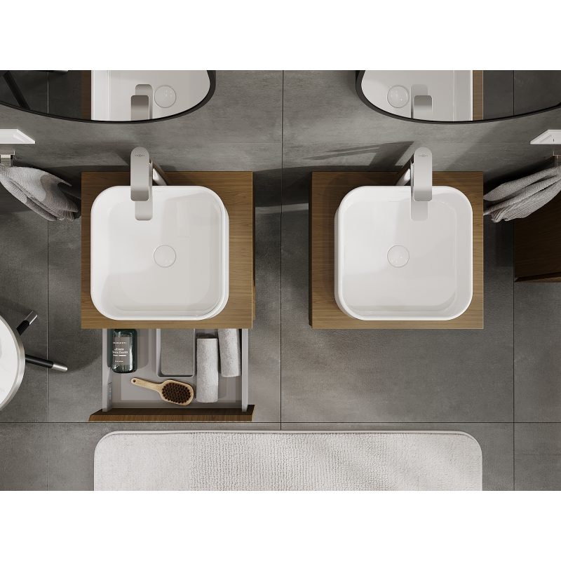 Mexen Rivel fürdőszobai mosdószekrény 50 cm, 1 fiók, barázdált, dió - 91A20-05023-1-BF86