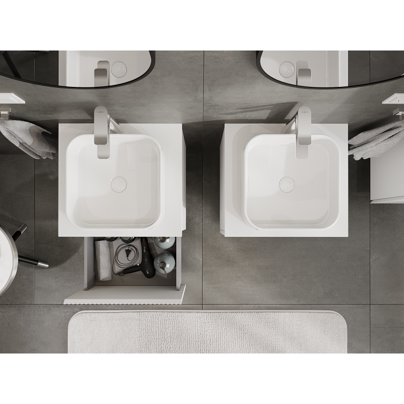 Mexen Rivel fürdőszobai szekrény mosdókagyló alatt 50 cm, 1 fiók, barázdált, fehér matt - 91A20-05047-1-BF01