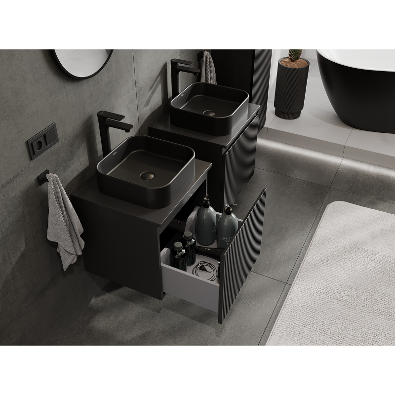 Mexen Rivel dulap baie sub lavoar 50 cm, 1 sertar, sită tubulară, negru mat - 91A20-05047-1-BF71